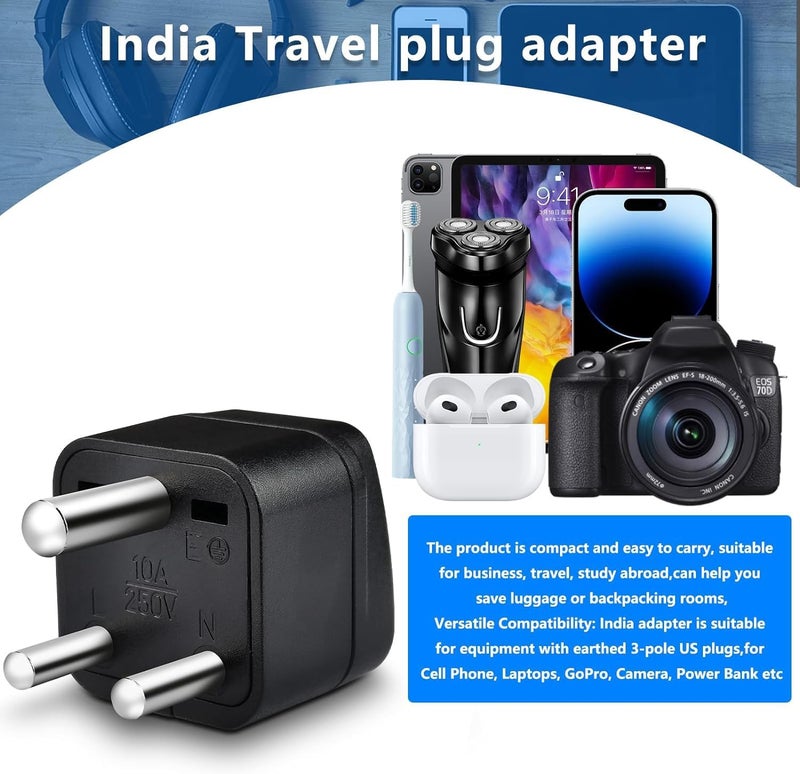 OFOAEEA US to India Plug Adapter, 2 Pack Type D Plug Adapter, India Power Adapte US to India, Bangladesh, Maldives, Pakistan Travel Adapter (Black) - Image 5